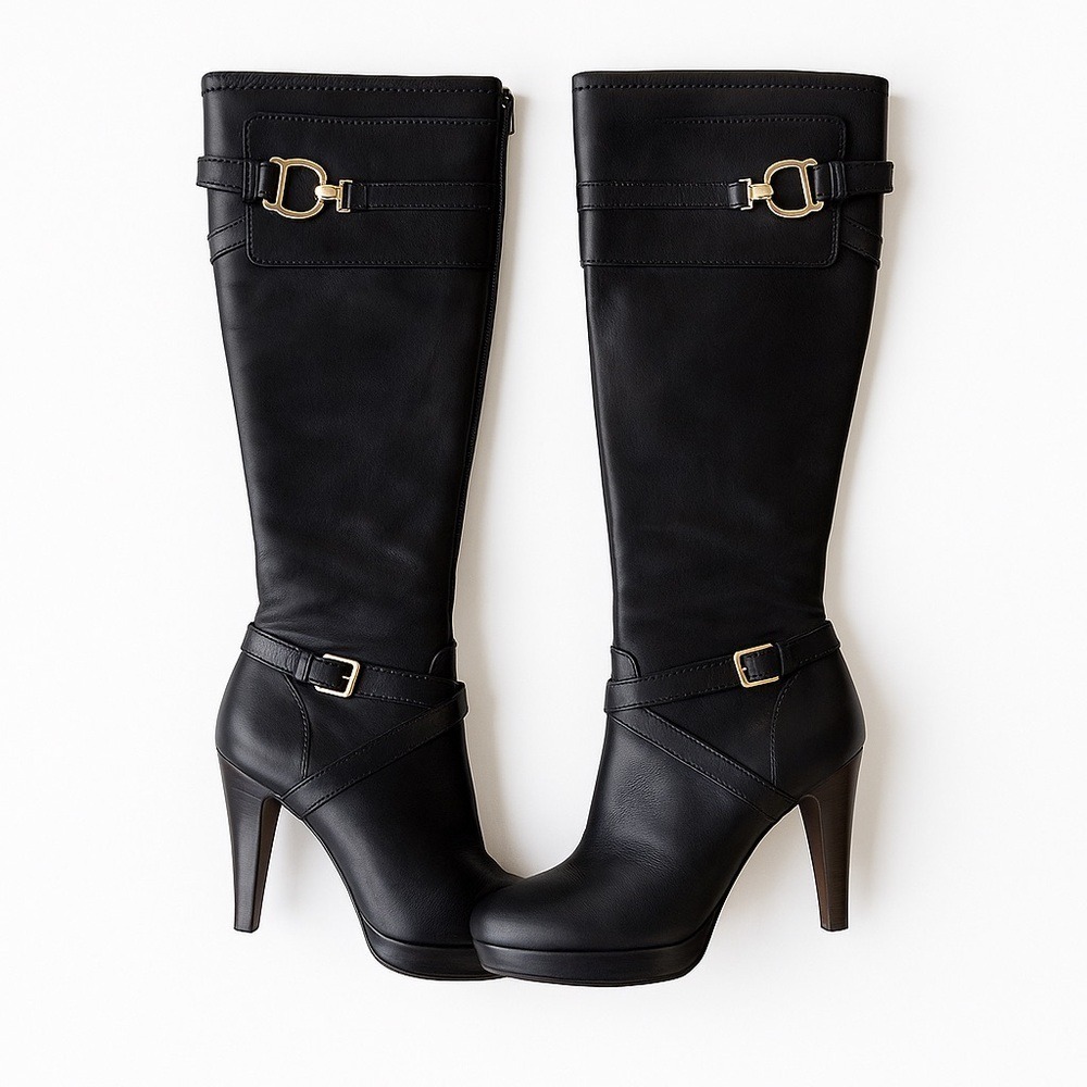 Cole Haan Air Julisa Tall Knee High Black Leather Riding Boots Women's 6.5B IOB - Picture 2 of 10